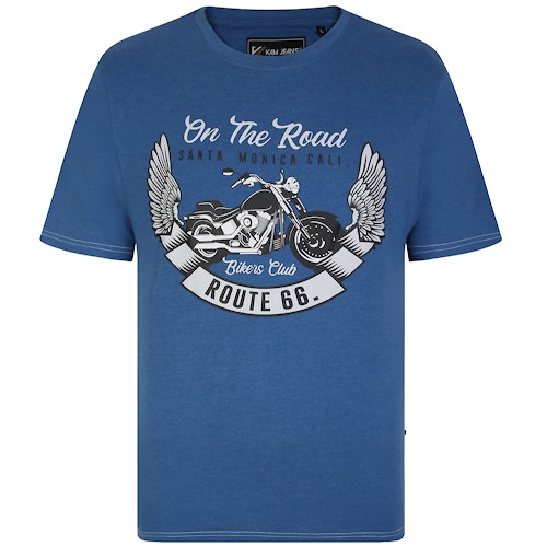 KAM Santa Monica Biker Club Print T-Shirt Blue Marl